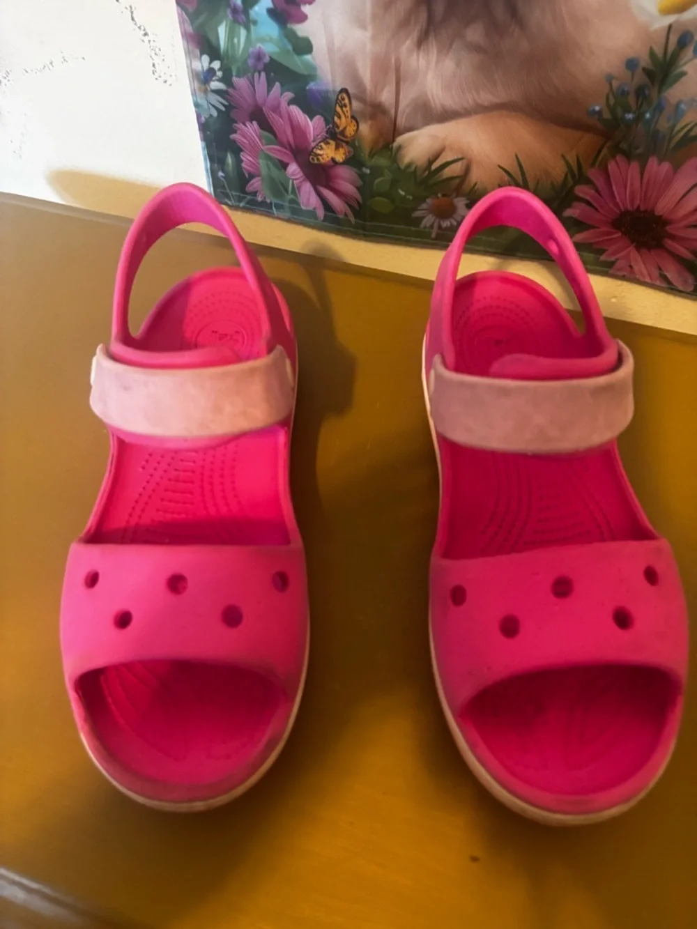 CROCS J3 Kids Pink Open-Toe Sandals with Hook-and-Loop Strap